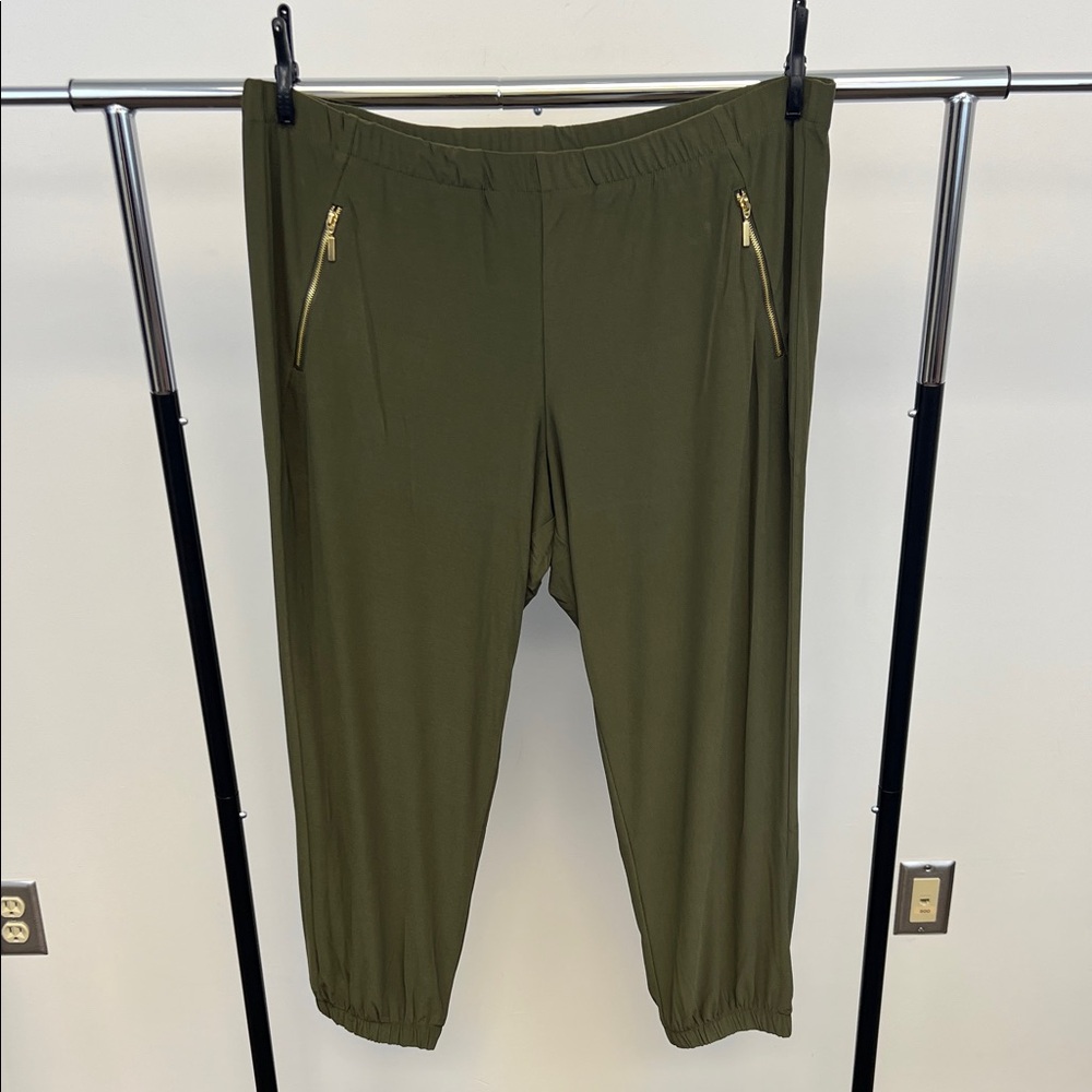 Nina Leonard Chic Green Women's Dressy Joggers with Gold zippers Size 1X